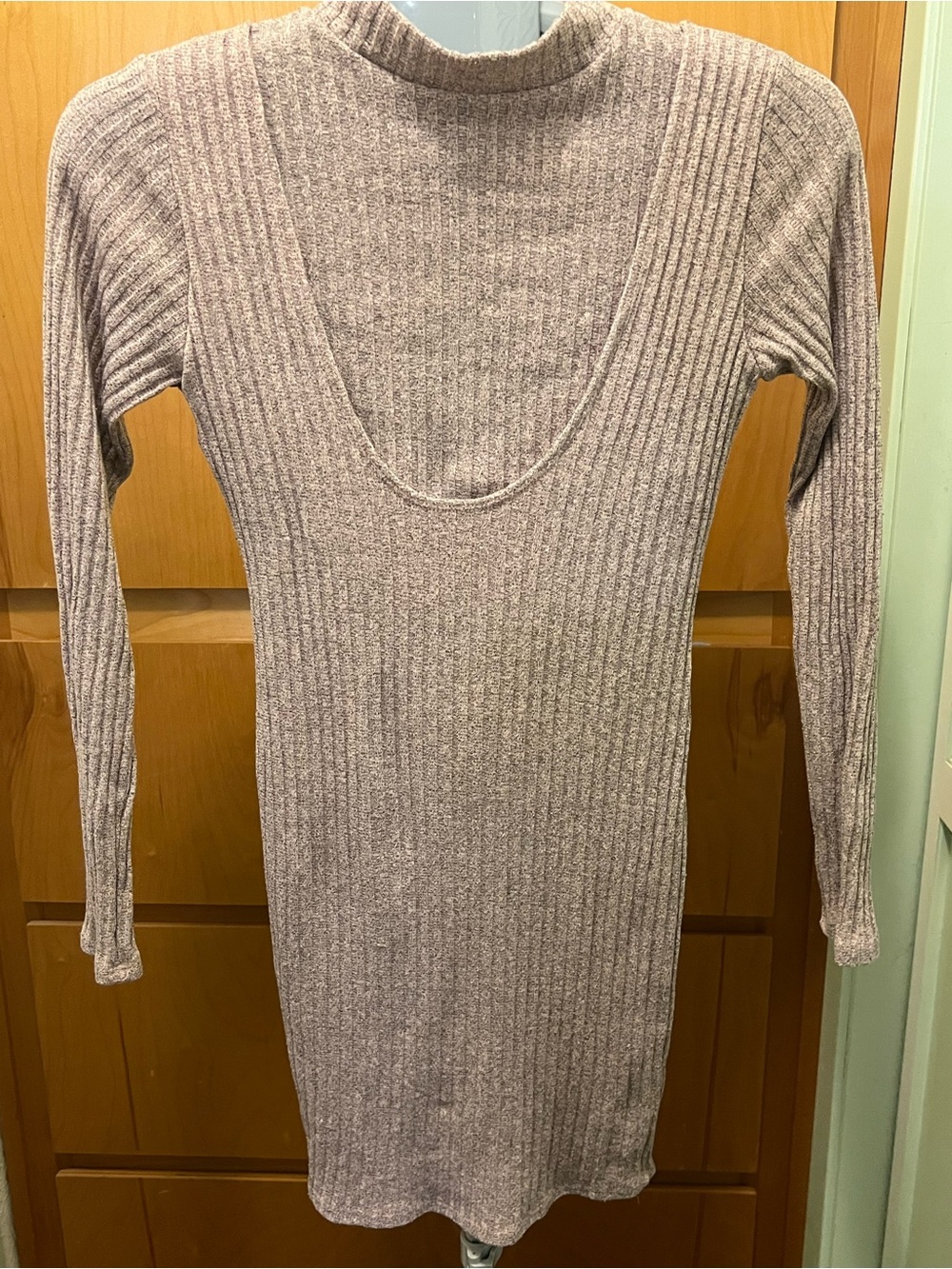 Black Bead Open Back Ribbed Knit Lined Bodycon Dress Taupe Large Made in USA